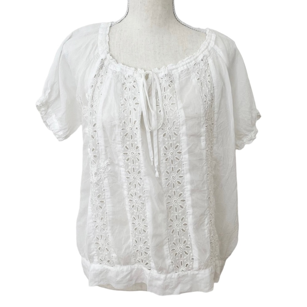 JOHNNY WAS White Peasant Top - Excellent Pre-Owned Condition, Small